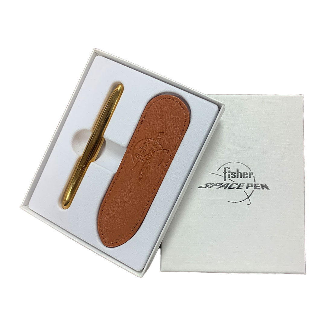 Fisher Space Pen Set, Raw Brass Ballpoint with Leather Case