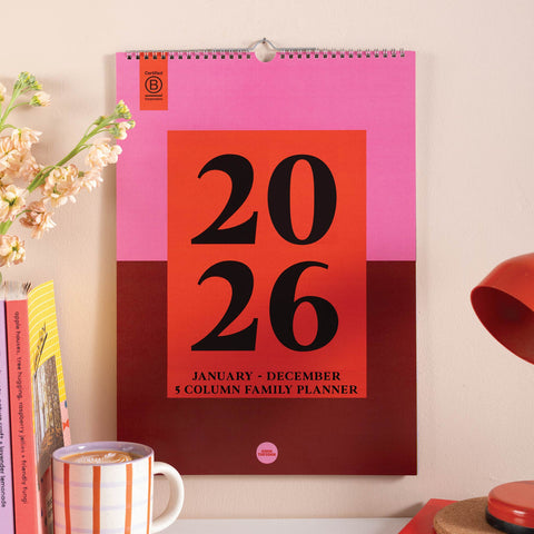 2026 Family Planner Calendar, Bold Block A3, 5 Columns