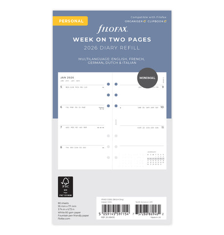 Filofax 2026, Week On Two Pages Diary, Personal