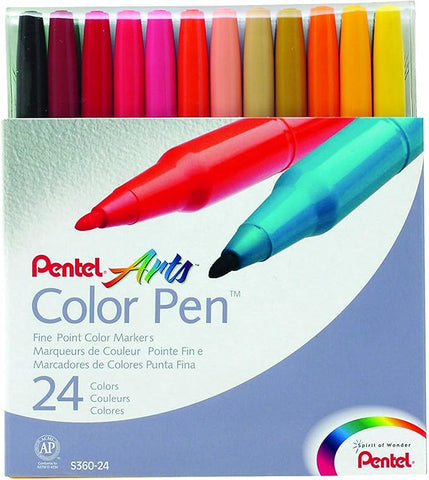 Pentel Colour Fibre Tipped Pens, 24 Pack