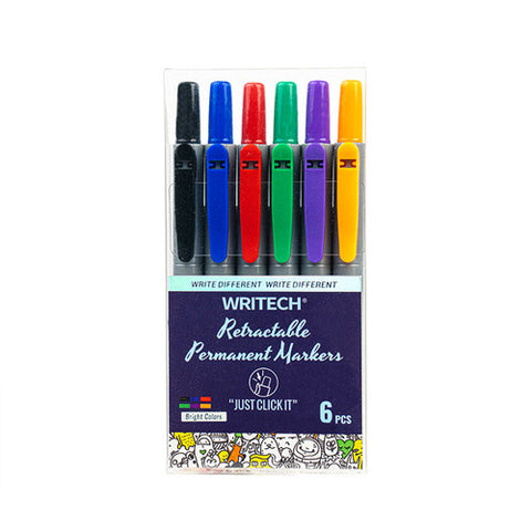 Writech Retractable Permanent Markers, 6 Pack