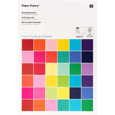 Super Rainbow Colours Pad, 30 Sheets of Card