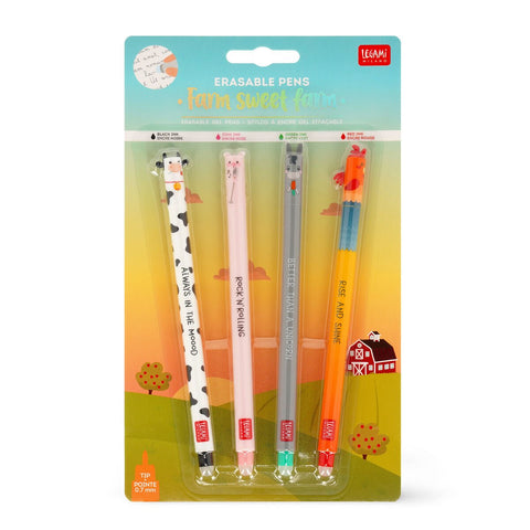 Legami Farm Sweet Farm, Set of 4 Erasable Gel Pens