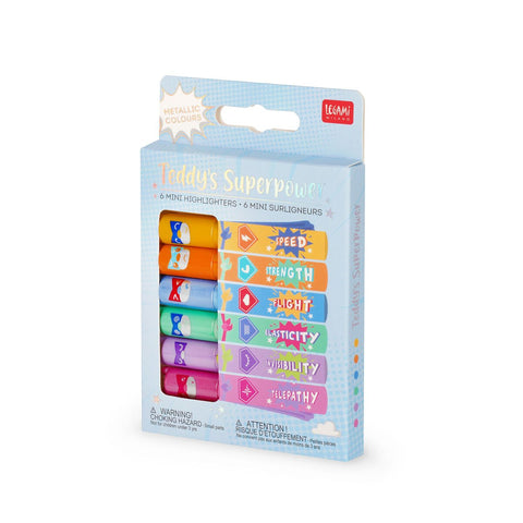 Legami Teddy's Superpower, Set of 6 Mini Highlighters