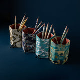 Japanese Pen Pot, Red Blossom & Cobalt Blue