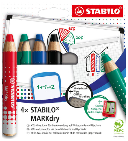 Stabilo Whiteboard and Flipchart Marker MARKdry, 4 Pack