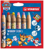 STABILO PAW Patrol, Woody Coloured Pencils 3 in 1, Pack of 6