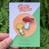 Glitter Mushroom Pin Pair, Toadstool Enamel Pins