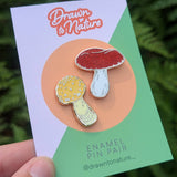 Glitter Mushroom Pin Pair, Toadstool Enamel Pins