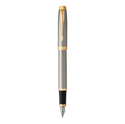 Parker IM Fountain Pen, Brushed Steel with Gold