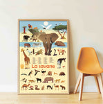 Educational Poster with 42 Stickers, The Savannah (ages 5 to 12 Years)