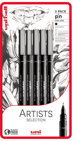 Uni-ball PIN Fineliner Drawing Pen, Artist Selection Set, 5pc