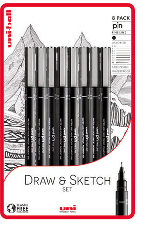 Uni-ball PIN Fineliner Drawing Pen, Draw and Sketch Set, 8pc